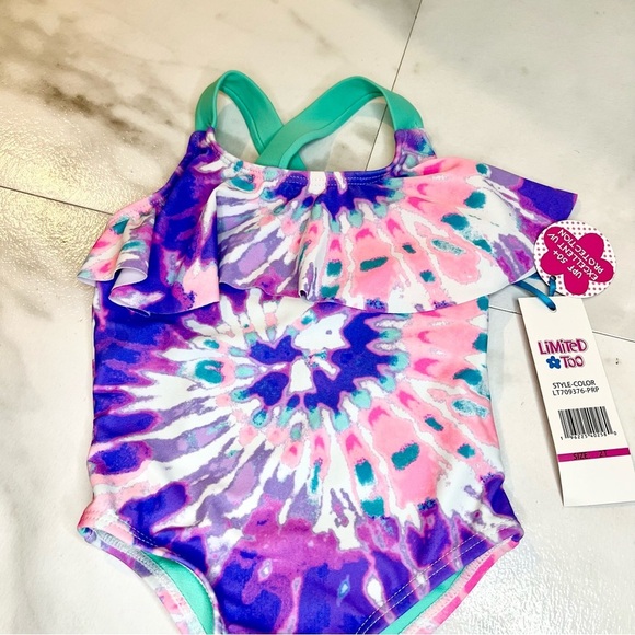 Limited too girls tie dye ruffle one piece swimsuit 2T purple pink NWT - Picture 4 of 8